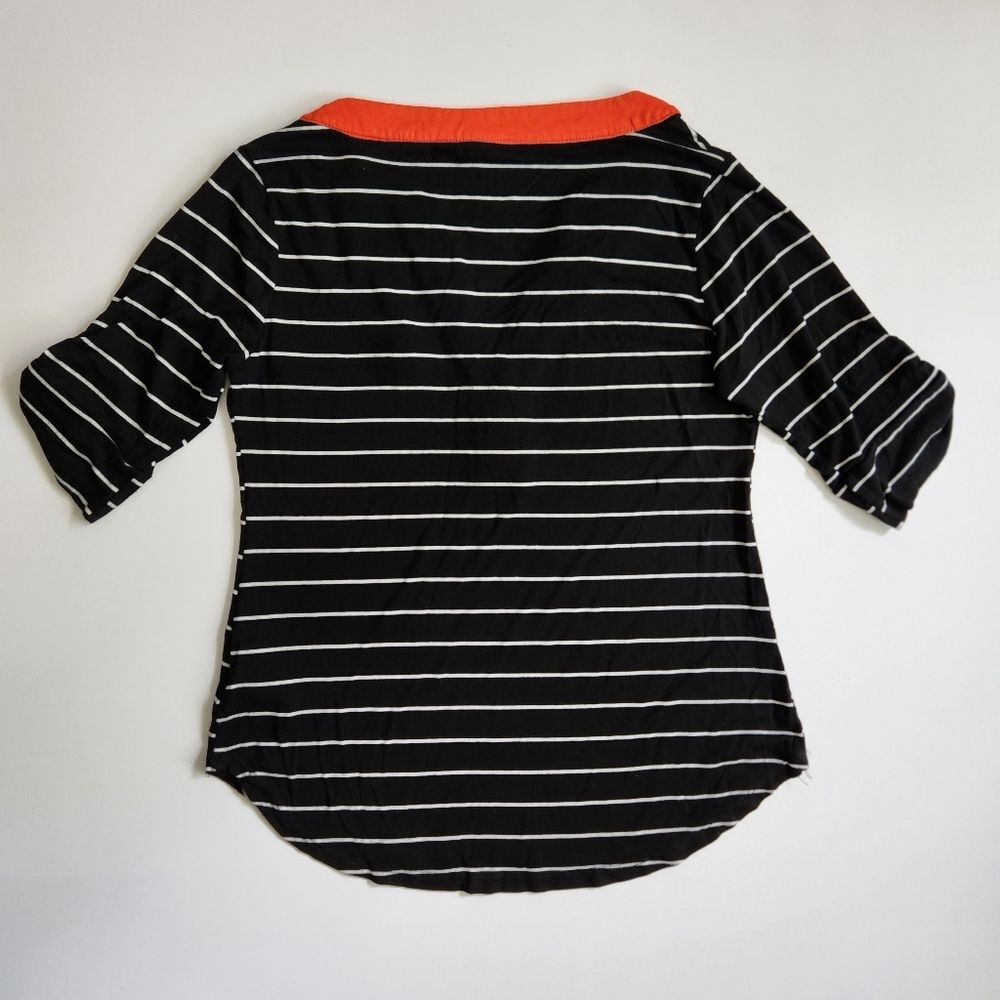 Casual Women's Top Imported White, Black and Orange Stripes Size M - Picture 5 of 8